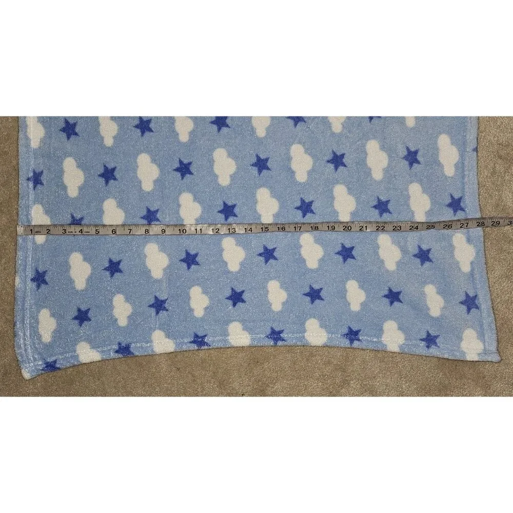 Snugly Baby Blue White Clouds Stars Fleece Baby Blanket 27
